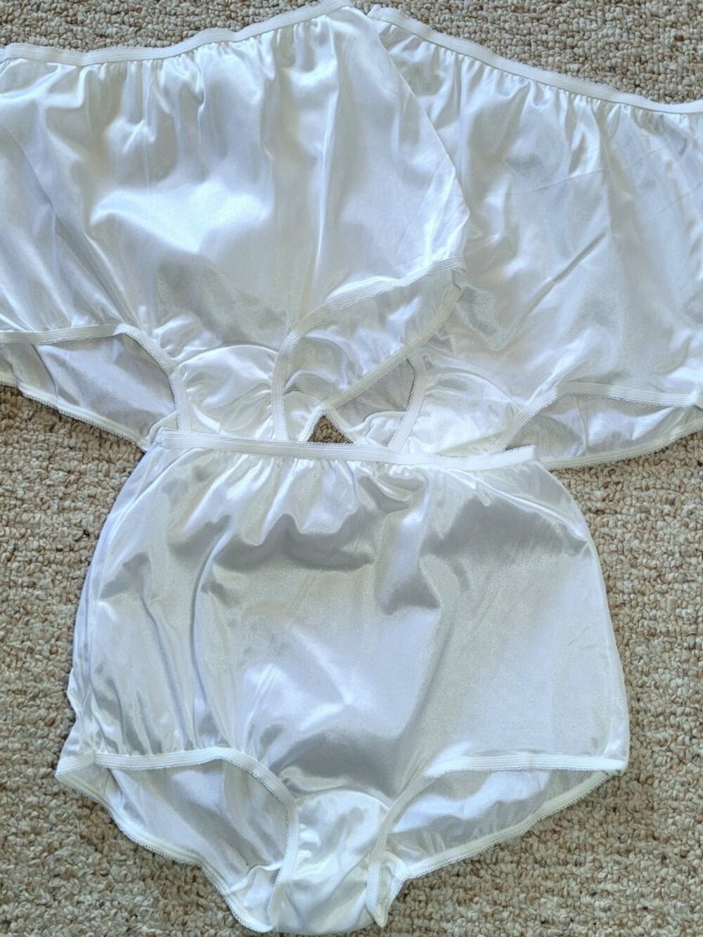 Vintage Nylon Panty Size 9 Brief 3 Pairs Satin White Double Gusset Sissy NWOT - Picture 2 of 10